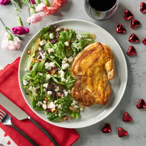 Valentine’s Day Brick Chicken with French Blue Cheese Salad