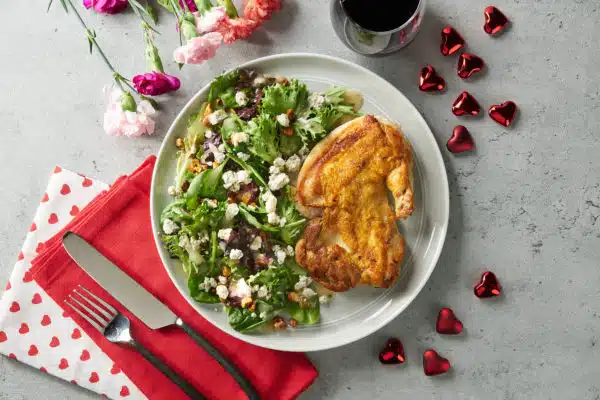 Valentine’s Day Brick Chicken with French Blue Cheese Salad