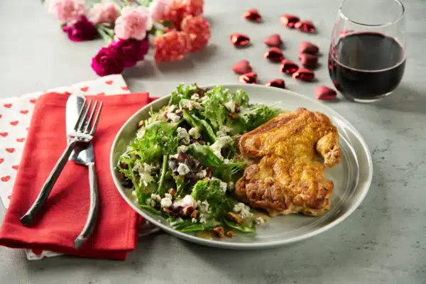 Valentine’s Day Brick Chicken with French Blue Cheese Salad