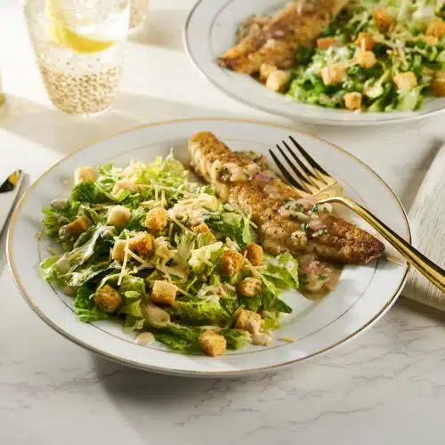 Creamy Truffle Caesar Salad with Branzino