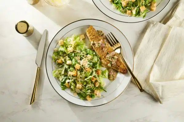 Creamy Truffle Caesar Salad with Branzino