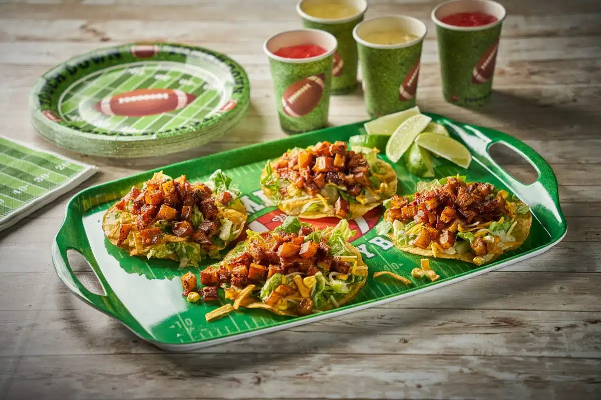 Game Day Enchilada Caesar Mini Tostadas with Chipotle Potatoes