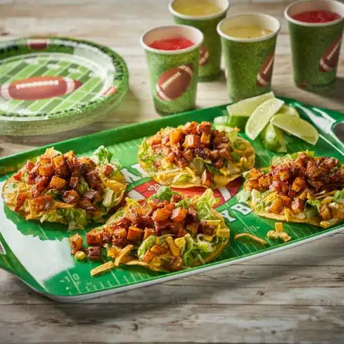 Game Day Enchilada Caesar Mini Tostadas with Chipotle Potatoes