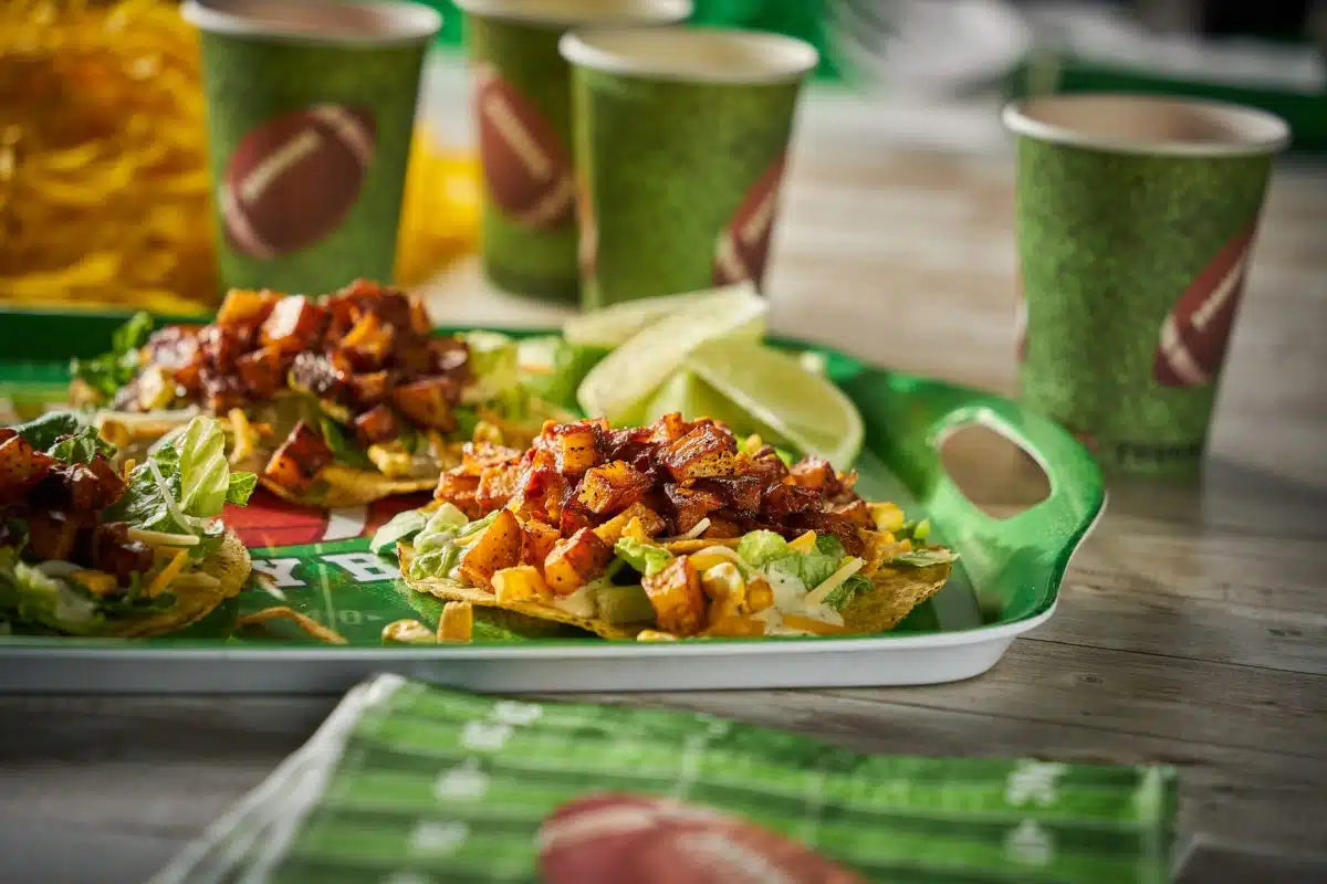 Game Day Enchilada Caesar Mini Tostadas with Chipotle Potatoes