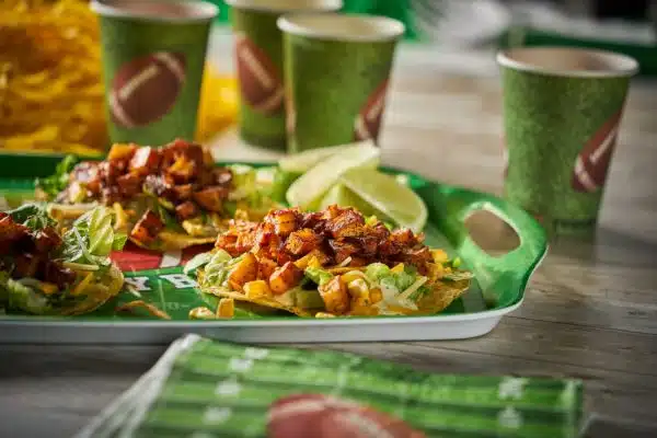 Game Day Enchilada Caesar Mini Tostadas with Chipotle Potatoes