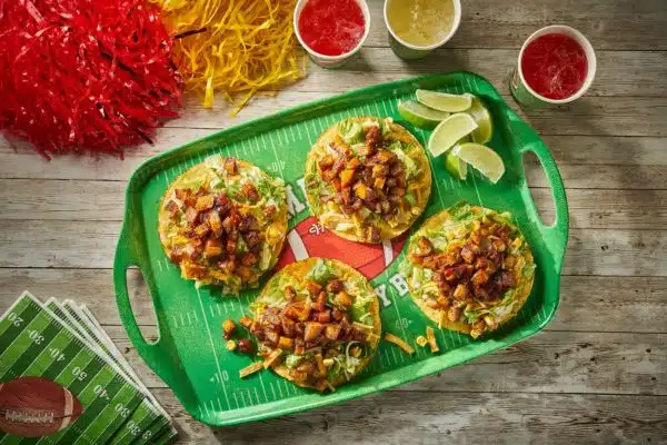 Game Day Enchilada Caesar Mini Tostadas with Chipotle Potatoes