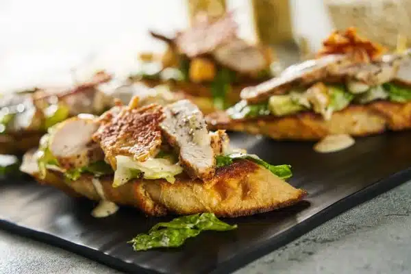 New Year’s Creamy Truffle Caesar Chicken Crostini