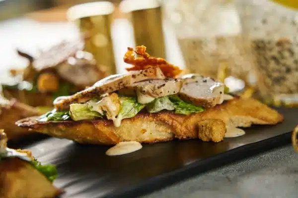 New Year’s Creamy Truffle Caesar Chicken Crostini