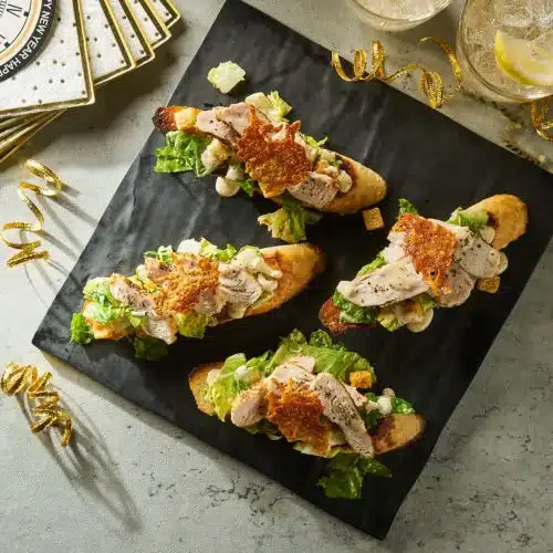 New Year’s Creamy Truffle Caesar Chicken Crostini