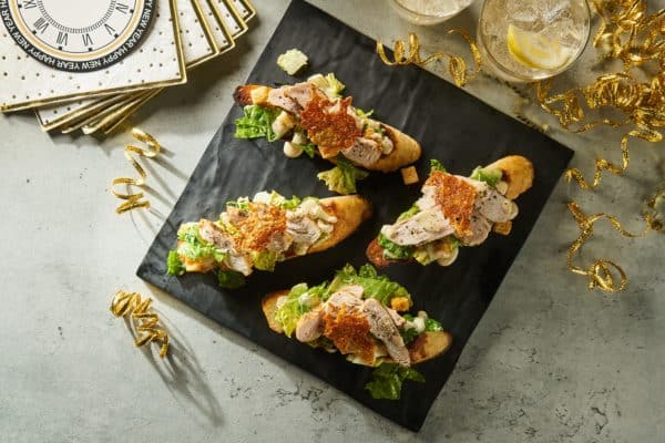 New Year’s Creamy Truffle Caesar Chicken Crostini