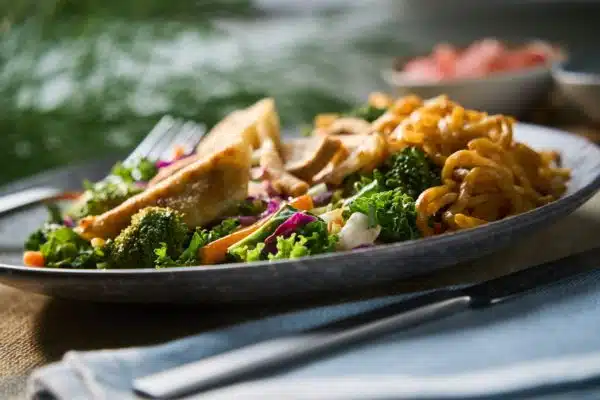 Vegetable Dumplings with Korean Sesame Noodle Salad